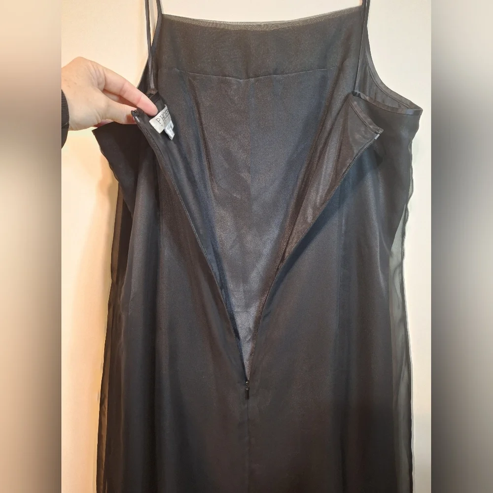 Vintage Phoebe Petites Black Beaded Floral Sheer Dress Sz 12 Fits Small Y2K 90s - Picture 4 of 8